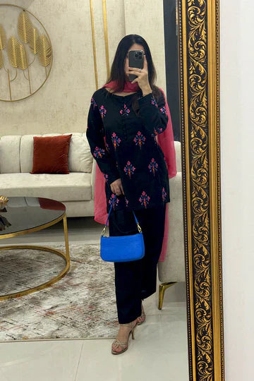 Black Blossom Printed 2Pc Suit