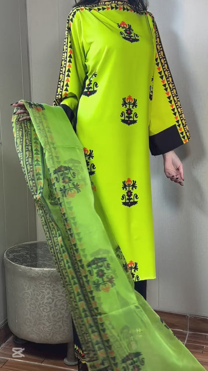 Digital Printed 3pc Co-Ord Set (Pret) - 117