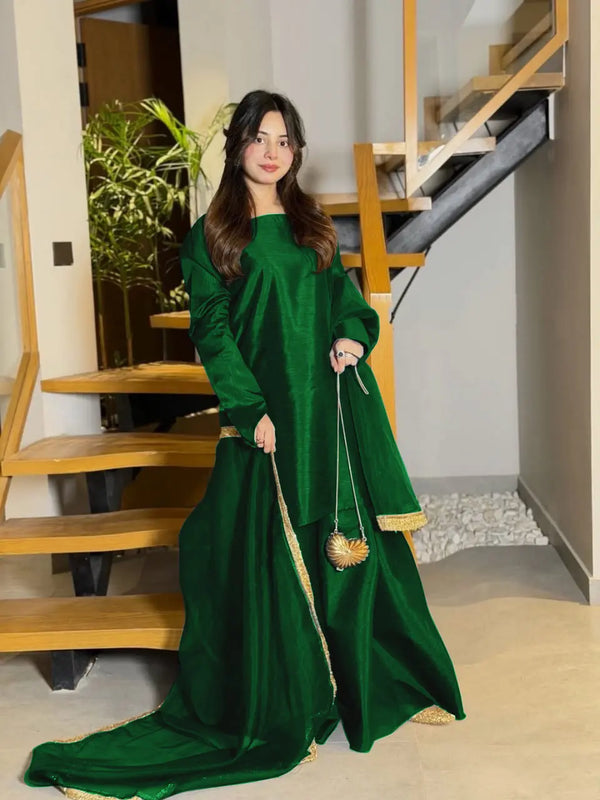 Long Flare Sharara With Fancy Lace Dupatta 3pc Suit