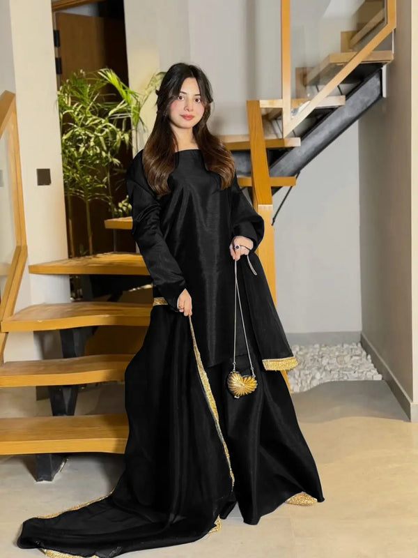 Long Flare Sharara With Fancy Lace Dupatta 3pc Suit