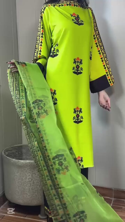 Digital Printed 3pc Co-Ord Set (Pret) - 117
